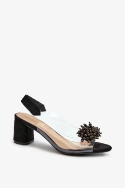 Sandały Damskie Na Obcasie Z Transparentna Cholewką Czarne Aleola