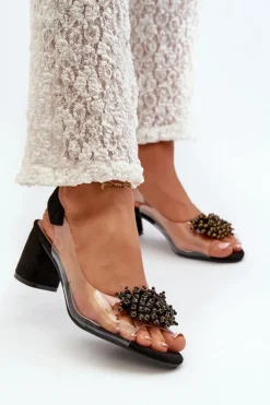 Sandały Damskie Na Obcasie Z Transparentna Cholewką Czarne Aleola