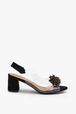 Sandały Damskie Na Obcasie Z Transparentna Cholewką Czarne Aleola