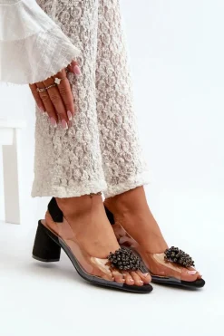 Sandały Damskie Na Obcasie Z Transparentna Cholewką Czarne Aleola