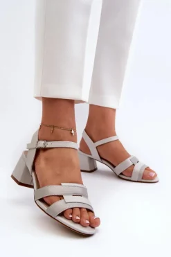 Sandały Damskie Na Obcasie Z Eko Skóry Sergio Leone SK894 Szare