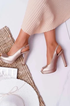 Sandały Damskie Na Obcasie Platformie Champagne Lorajn