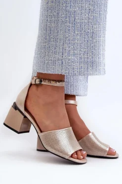 Sandały Damskie Na Obcasie Z Eko Skóry Złote Horissa