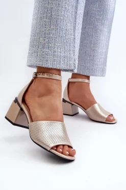 Sandały Damskie Na Obcasie Z Eko Skóry Złote Horissa