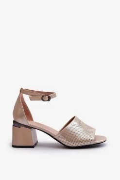 Sandały Damskie Na Obcasie Z Eko Skóry Złote Horissa