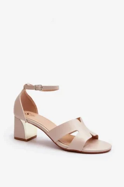 Sandały Damskie Na Obcasie Klocku Beżowe Irivana