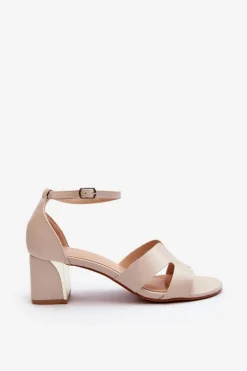 Sandały Damskie Na Obcasie Klocku Beżowe Irivana