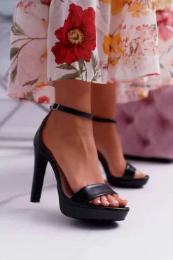 Sandały Damskie Na Obcasie Platformie Czarne Ellania