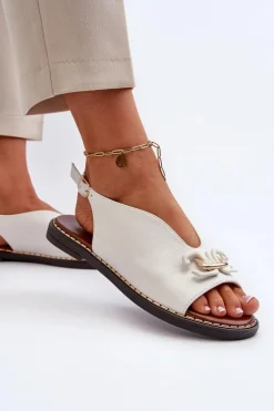 Sandały Damskie Na Płaskim Obcasie Z Ozdobą Białe Loraeleh
