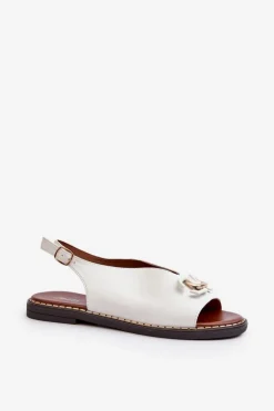 Sandały Damskie Na Płaskim Obcasie Z Ozdobą Białe Loraeleh