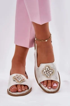 Sandały Damskie Na Płaskim Obcasie Z Ozdobnym Detalem S.Barski KV51-080 Srebrne