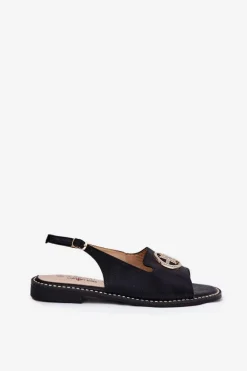 Sandały Damskie Na Płaskim Obcasie Z Ozdobą S.Barski KV51-002 Czarne