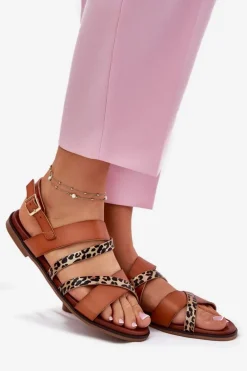 Sandały Damskie Na Płaskim Obcasie Z Paskami Panterka Sergio Leone SK086H Camel