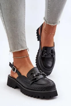 Sandały Damskie Na Płaskim Obcasie Z Ozdobą Czarne D&A MR38-656