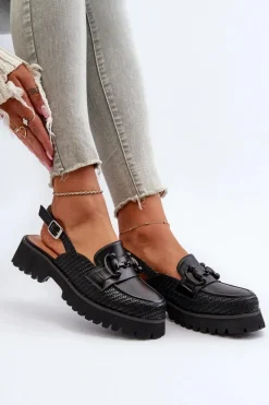 Sandały Damskie Na Płaskim Obcasie Z Ozdobą Czarne D&A MR38-656