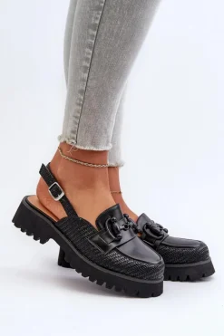 Sandały Damskie Na Płaskim Obcasie Z Ozdobą Czarne D&A MR38-656