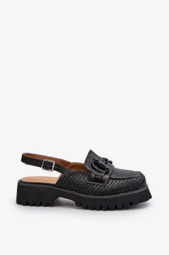 Sandały Damskie Na Płaskim Obcasie Z Ozdobą Czarne D&A MR38-656