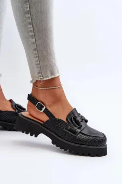 Sandały Damskie Na Płaskim Obcasie Z Ozdobą Czarne D&A MR38-656