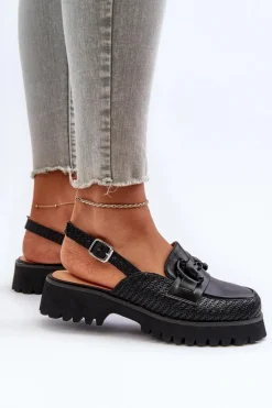 Sandały Damskie Na Płaskim Obcasie Z Ozdobą Czarne D&A MR38-656