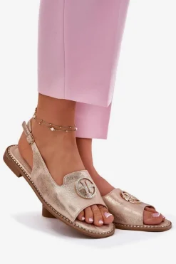 Sandały Damskie Na Płaskim Obcasie Z Ozdobą S.Barski KV51-002 Różowe Złoto