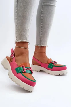 Sandały Damskie Na Płaskim Obcasie Z Ozdobą Pomarańczowe D&A MR38-656