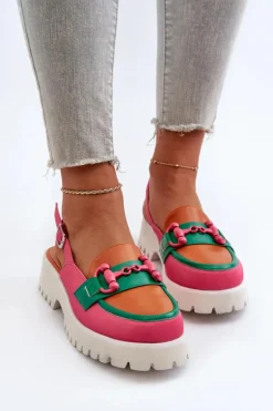 Sandały Damskie Na Płaskim Obcasie Z Ozdobą Pomarańczowe D&A MR38-656