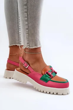 Sandały Damskie Na Płaskim Obcasie Z Ozdobą Pomarańczowe D&A MR38-656