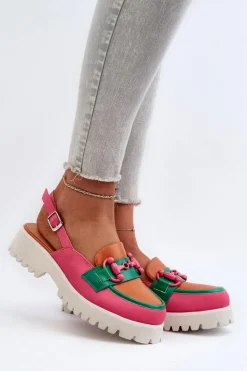 Sandały Damskie Na Płaskim Obcasie Z Ozdobą Pomarańczowe D&A MR38-656