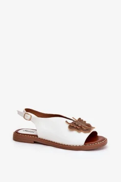 Sandały Damskie Na Płaskim Obcasie Z Ozdobą Białe Setorina