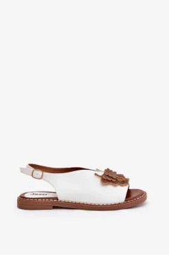 Sandały Damskie Na Płaskim Obcasie Z Ozdobą Białe Setorina