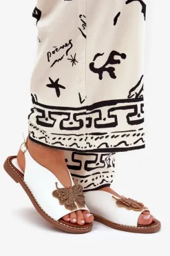 Sandały Damskie Na Płaskim Obcasie Z Ozdobą Białe Setorina