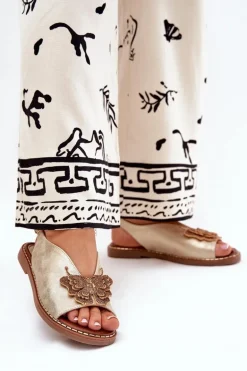 Sandały Damskie Na Płaskim Obcasie Z Ozdobą Złote Setorina