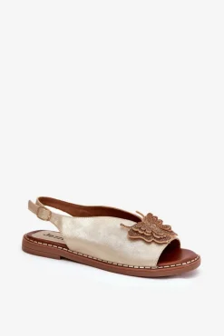 Sandały Damskie Na Płaskim Obcasie Z Ozdobą Złote Setorina