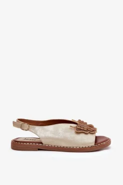 Sandały Damskie Na Płaskim Obcasie Z Ozdobą Złote Setorina