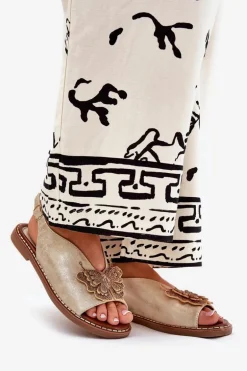 Sandały Damskie Na Płaskim Obcasie Z Ozdobą Złote Setorina