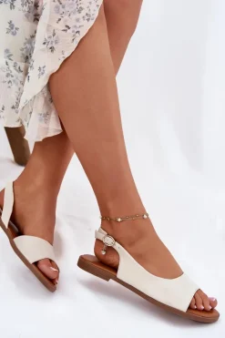 Sandały Damskie Na Płaskim Obcasie Beżowe Weanise