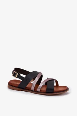 Sandały Damskie Na Płaskim Obcasie Z Paskami Sergio Leone SK086H Czarne