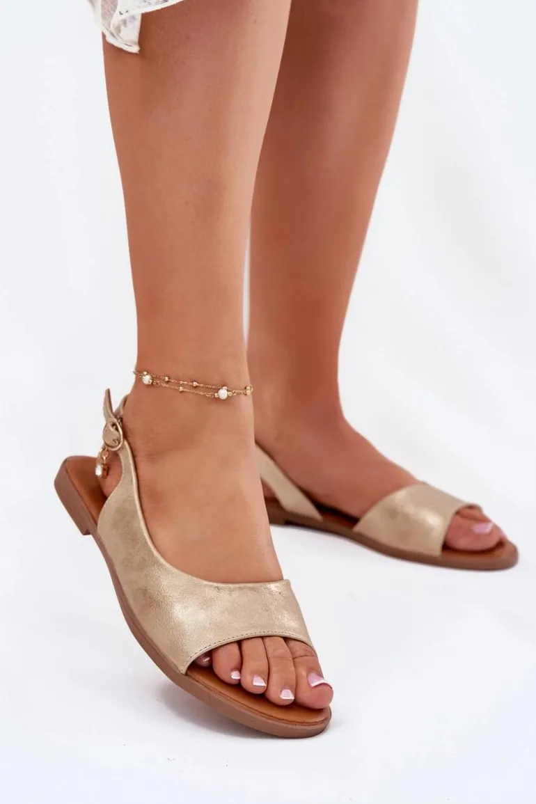 Sandały Damskie Na Płaskim Obcasie Złote Weanise