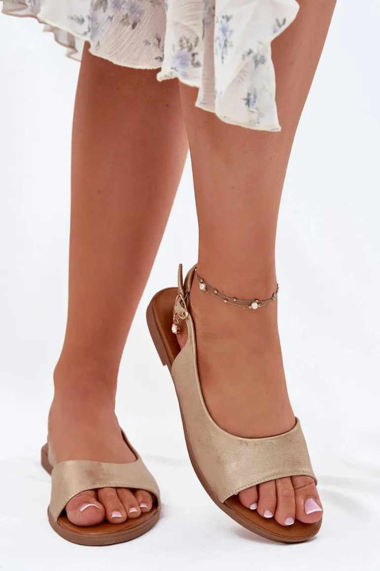 Sandały Damskie Na Płaskim Obcasie Złote Weanise