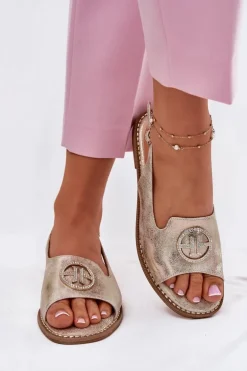 Sandały Damskie Na Płaskim Obcasie Z Ozdobą S.Barski KV51-002 Złote