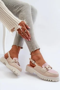 Sandały Damskie Na Płaskim Obcasie Z Ozdobą Beżowe D&A MR38-656