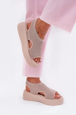Sandały Damskie Na Platformie Beżowe Kavira