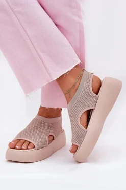 Sandały Damskie Na Platformie Beżowe Kavira