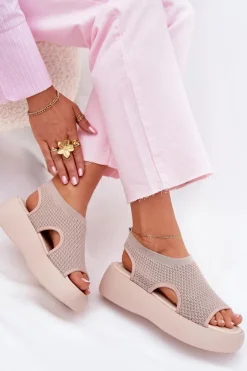 Sandały Damskie Na Platformie Beżowe Kavira