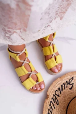 Sandały Damskie na Platformie Zamszowe Żółte Ergola