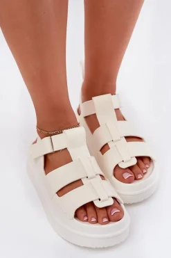 Sandały Damskie Na Platformie Ecru Nitavelia