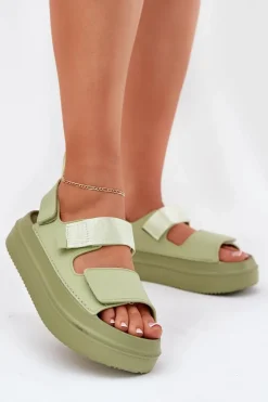 Sandały Damskie Na Platformie Z Rzepami Zielone Nitepira