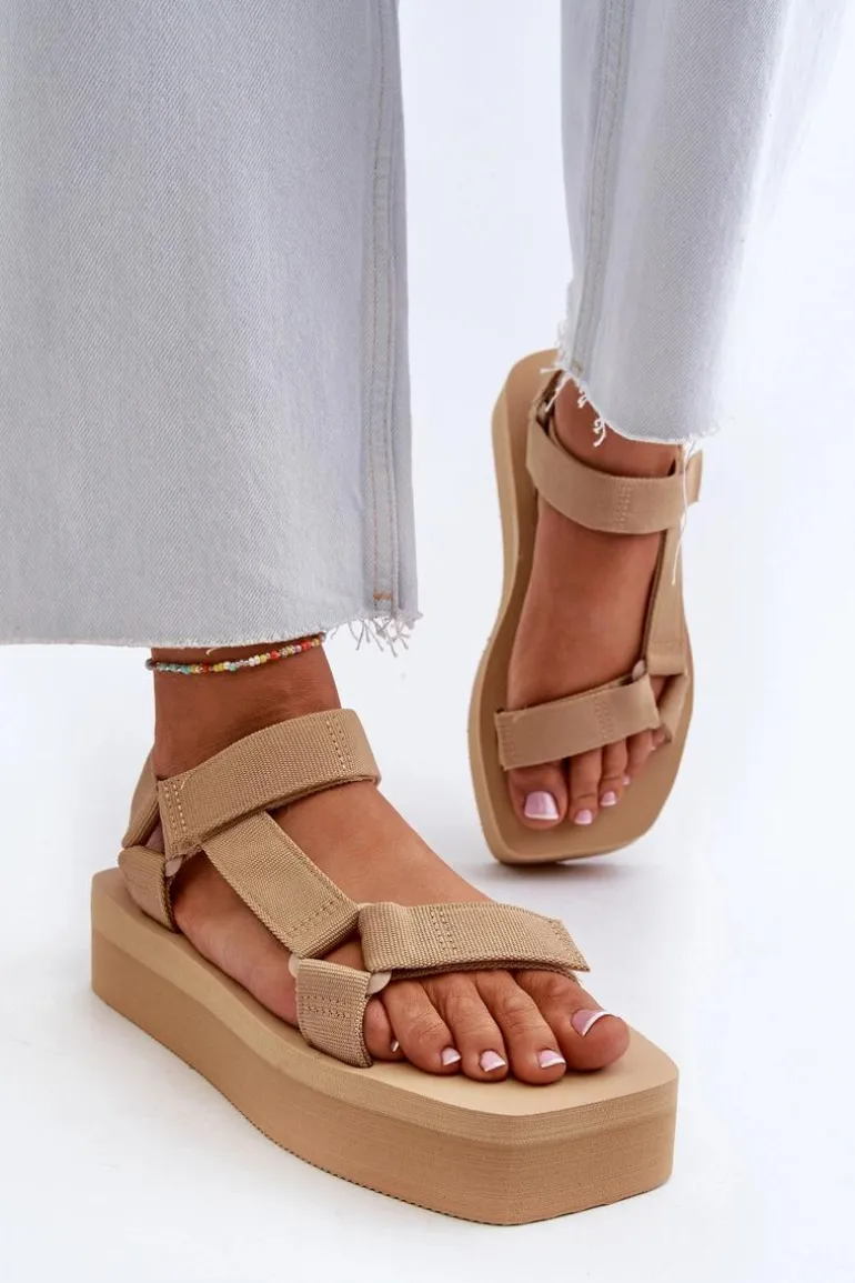 Sandały Damskie Na Platformie Beżowe Edireda