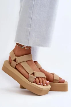 Sandały Damskie Na Platformie Beżowe Edireda