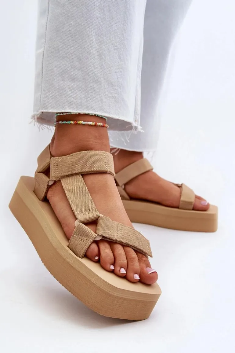 Sandały Damskie Na Platformie Beżowe Edireda